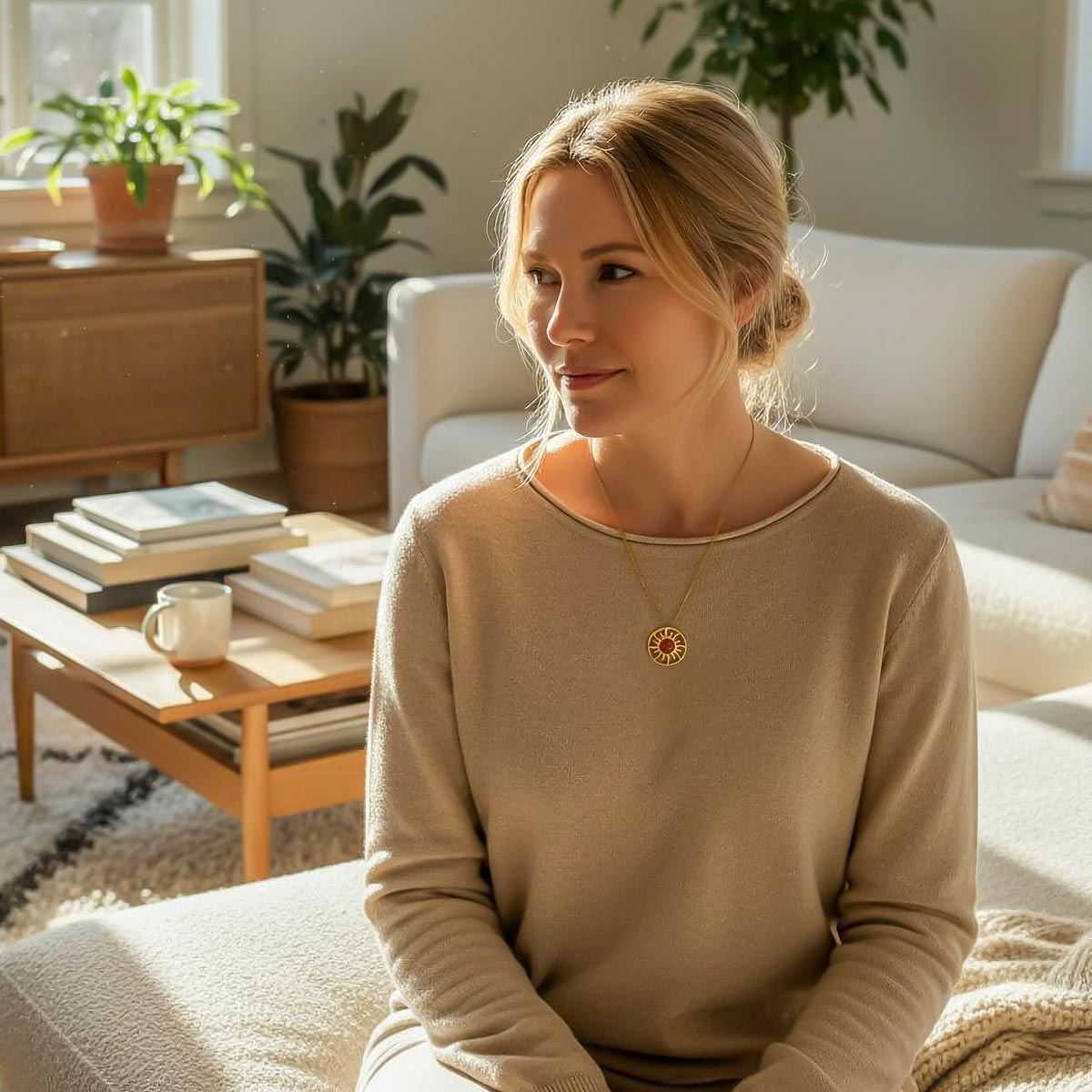 Kullattu Aurinko hopeakaulakoru meripihkalla