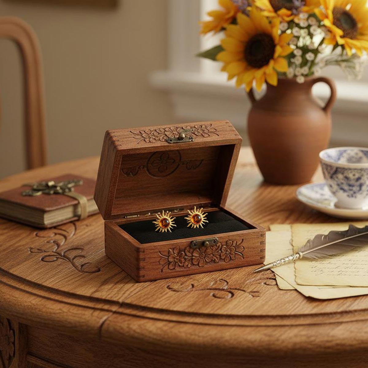 Aurinko hopeakorvakorut meripihkalla kullattu