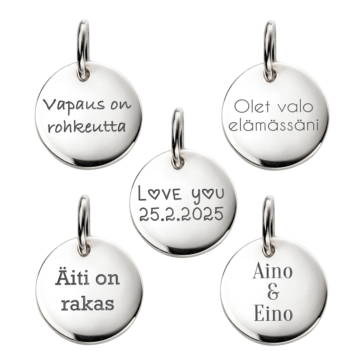 Hopeinen kaiverrus riipus omalla tekstillä