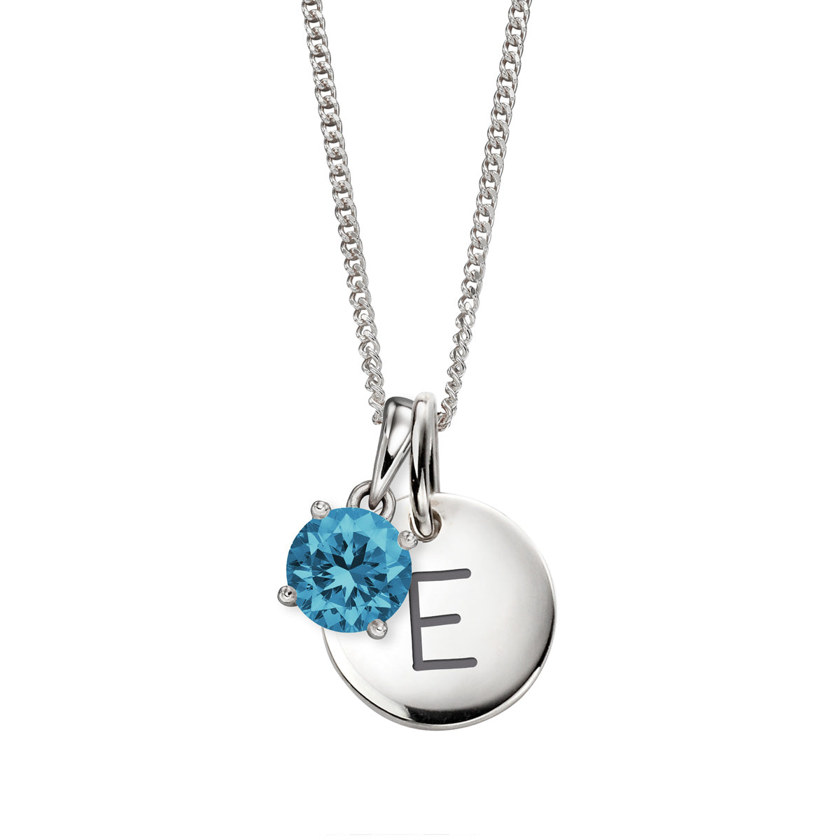 Hopeinen syntymäkivi topaasi ja kirjain riipus