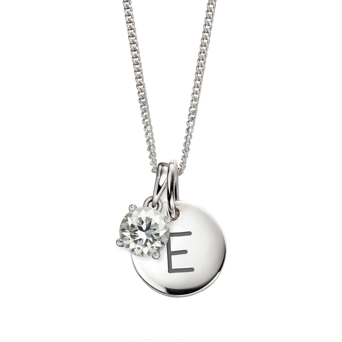 Hopeinen syntymäkivi valkoinen topaasi ja kirjain tägi