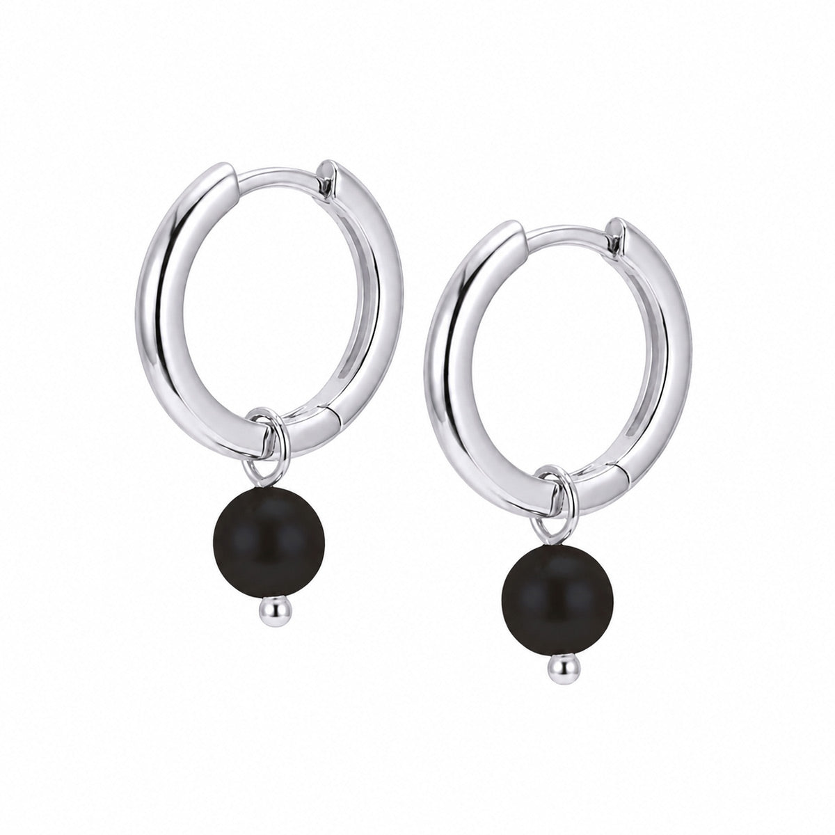 Hopeiset korvarenkaat mustalla onyx riipuksella