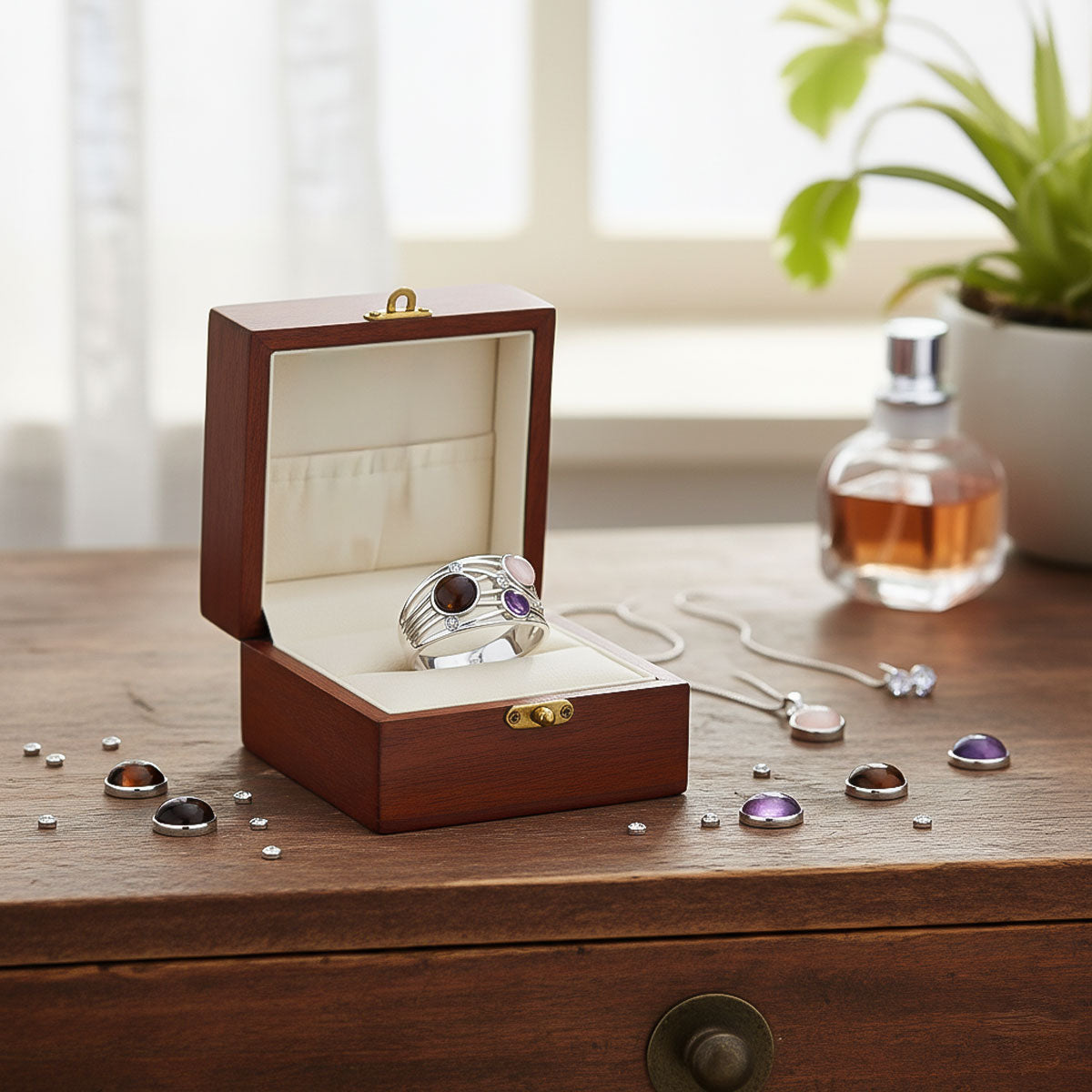 Korukivi hopeasormus