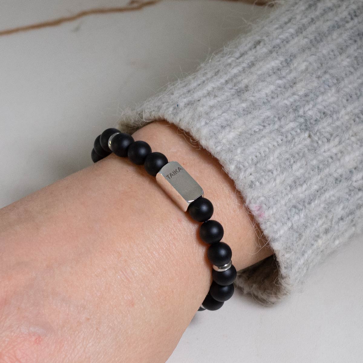 Custom text bracelet - black agate