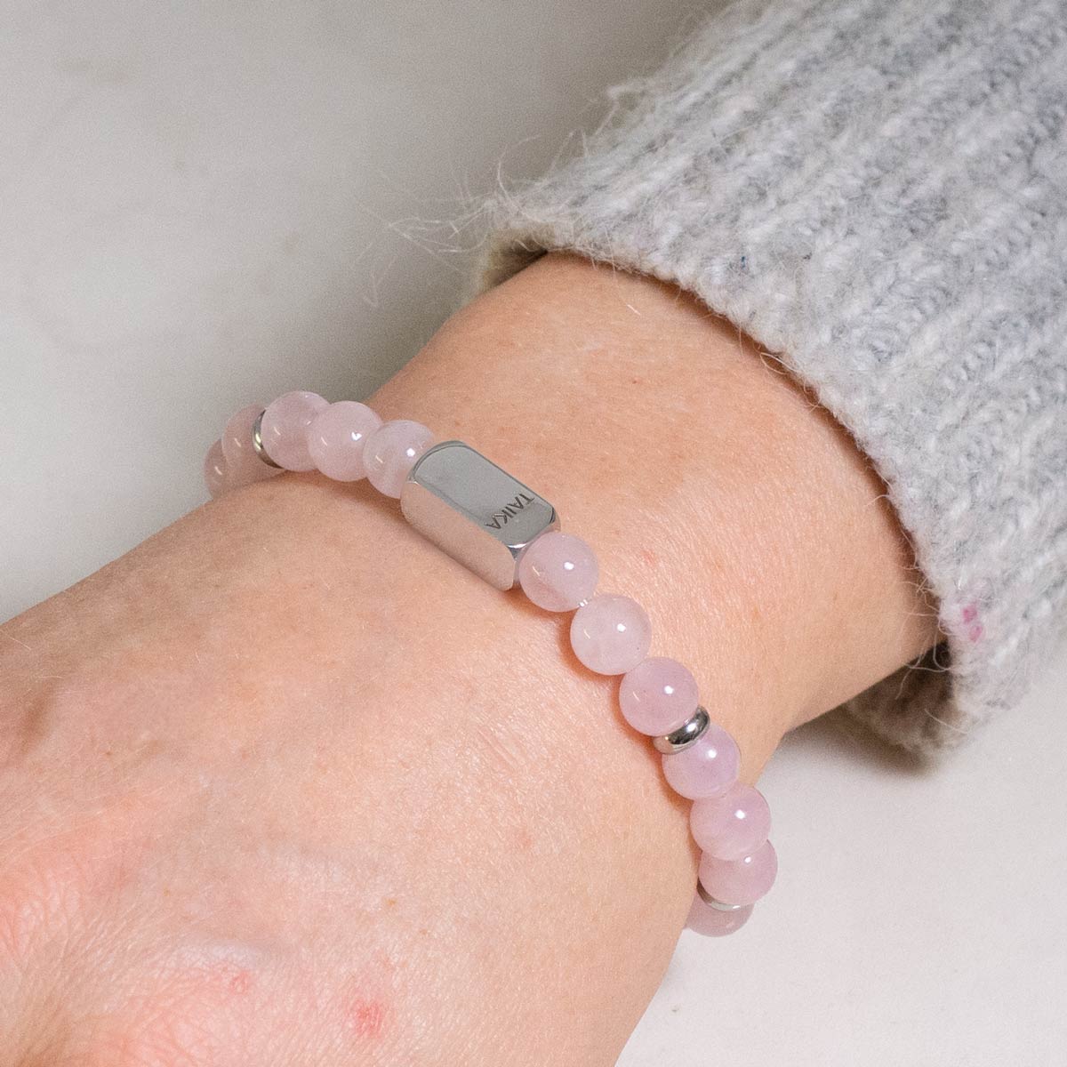 Custom text bracelet - rose quartz