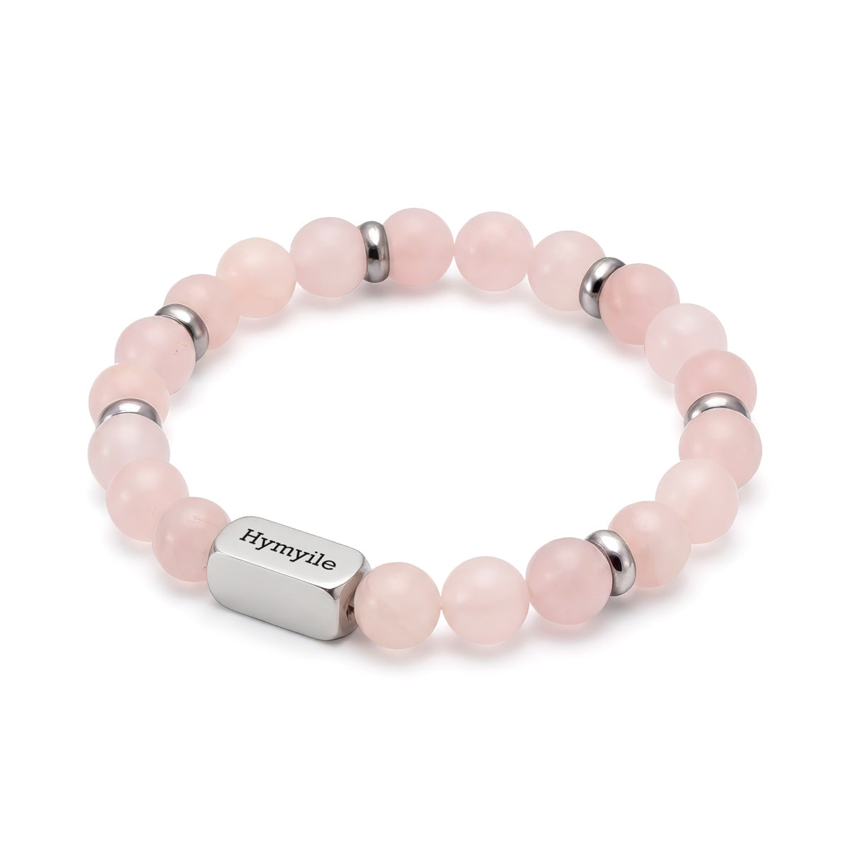 Vaaleanpunainen ruusukvartsi rannekoru omalla tekstillä | Taika-korut