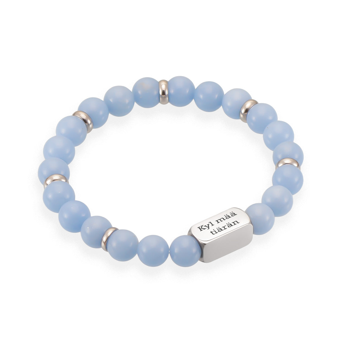 Sininen angeliitti rannekoru omalla tekstillä