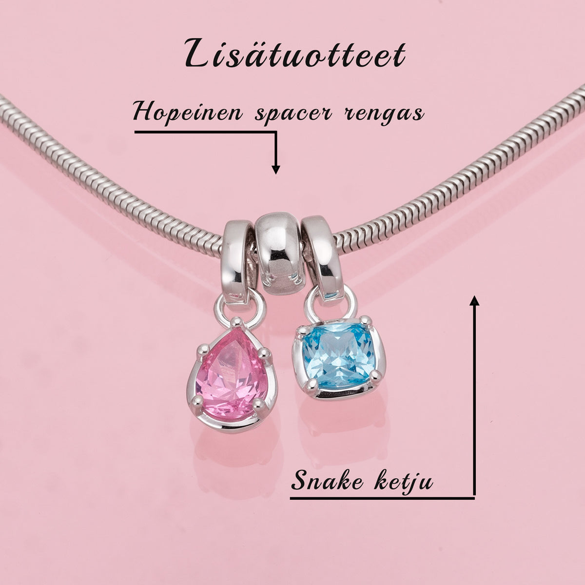 Hopeinen syntymäkivi kaulakoru – oma kivi kuukaudelle