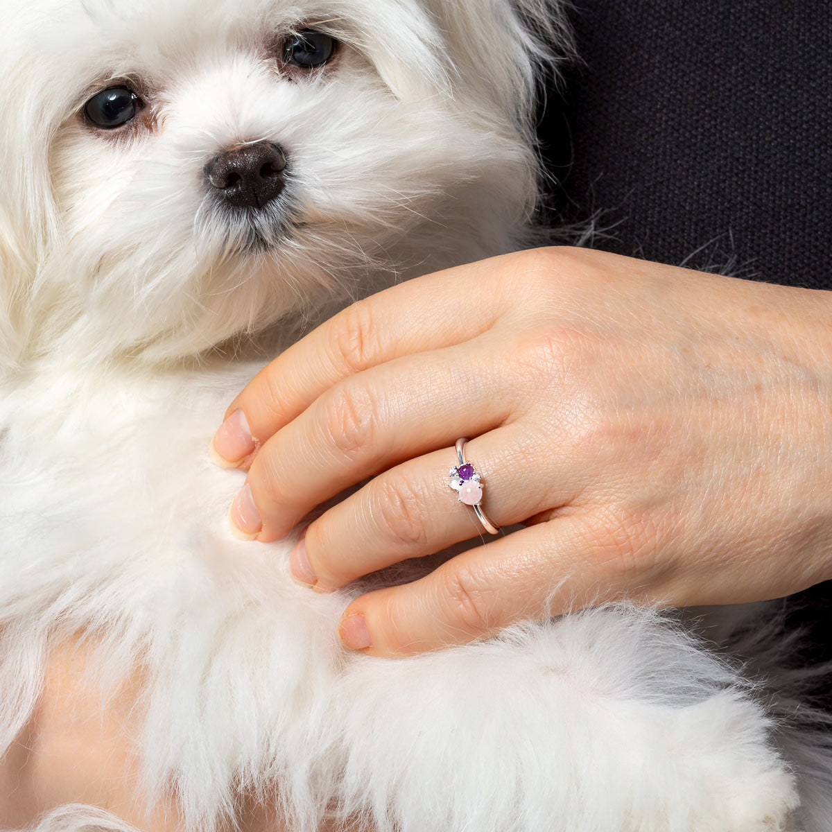 Ruusukvartsi-ametisti hopeasormus