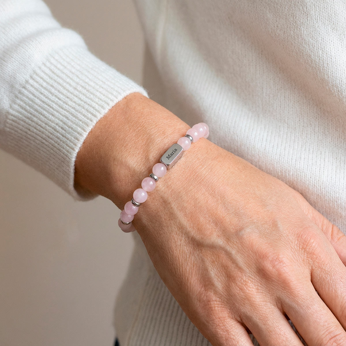 Oma teksti rannekoru - ruusukvartsi