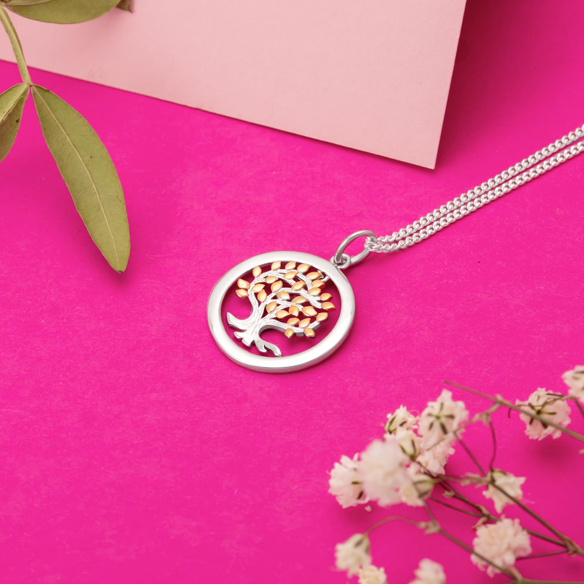 Tree of life silver necklace gold plated