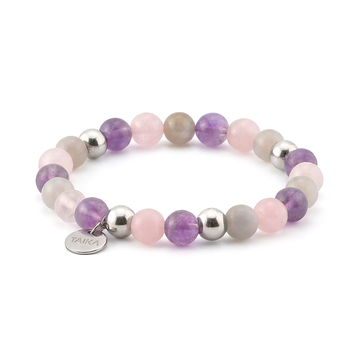 Hempeä harmonia kivirannekoru ruusukvartsilla ja ametistilla| Taika-korut