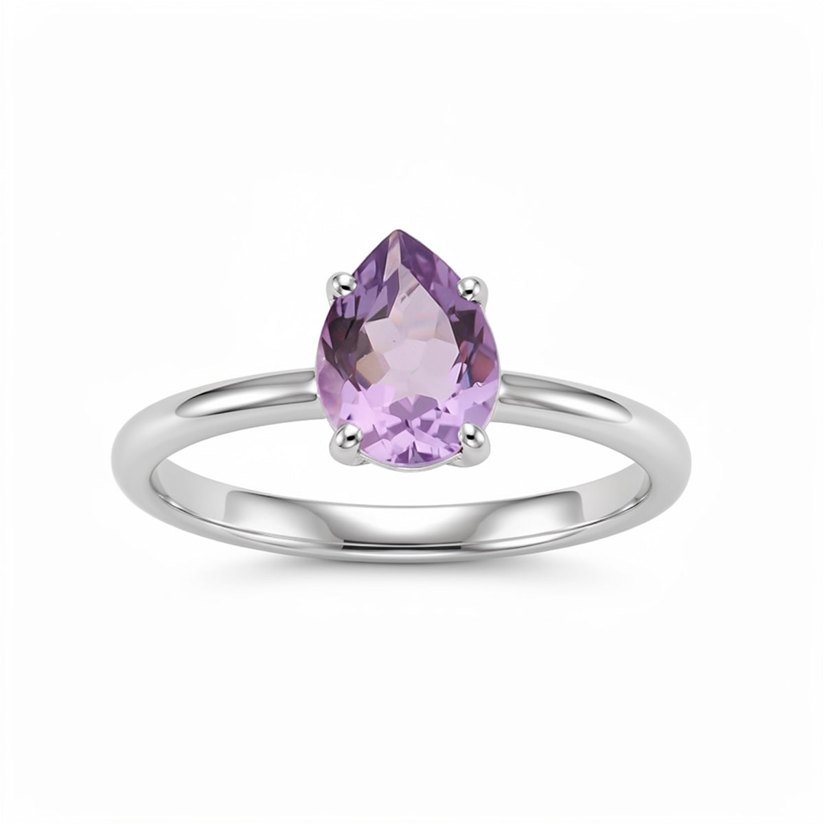 Hopeinen sormus pisaranmallisella ametistilla | Taika-korut