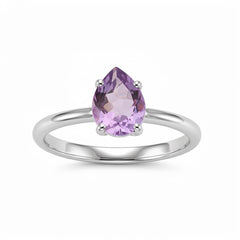 Hopeinen sormus pisaranmallisella ametistilla | Taika-korut