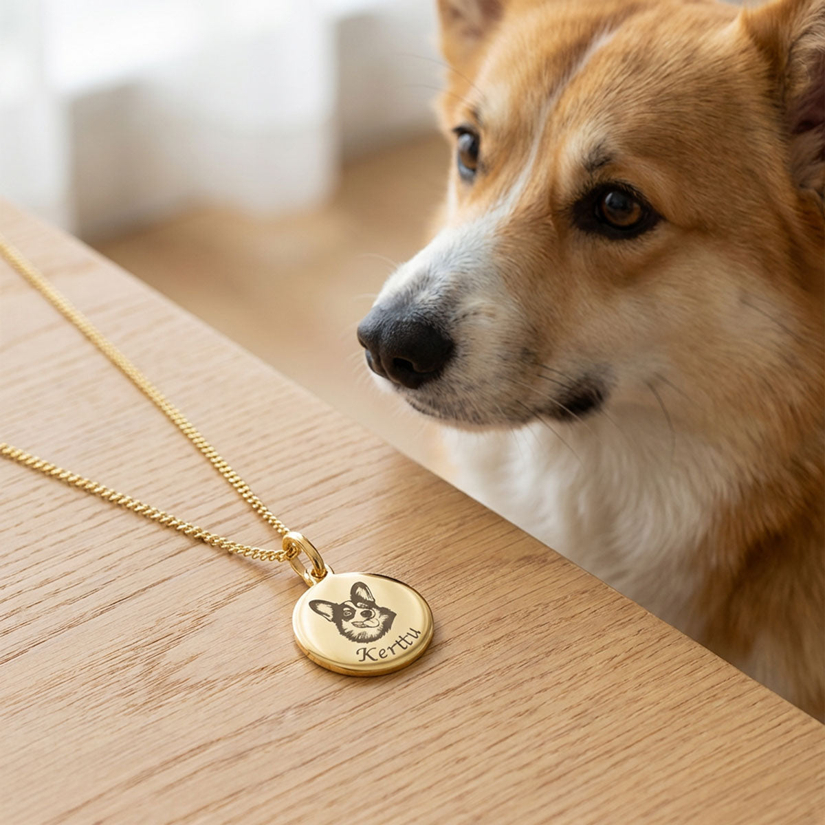 Hopeinen koira riipus omalla nimellä ja rodulla 12,5 mm