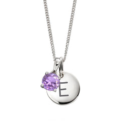 Hopeinen syntymäkivi ametisti ja kirjain tägi