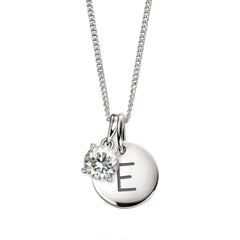 Hopeinen syntymäkivi valkoinen topaasi ja kirjain tägi