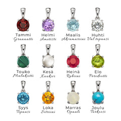 Hopeiset syntymäkivi riipukset aidoilla kivillä | Taika-korut