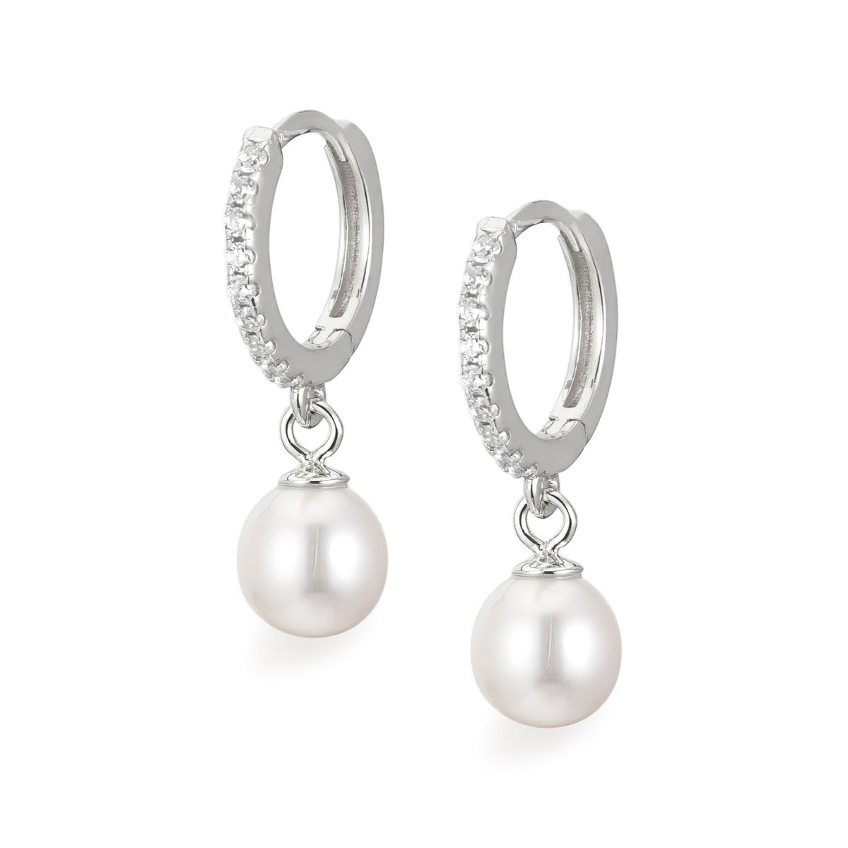 Hopeiset helmi korvarenkaat kivillä | Taika-korut