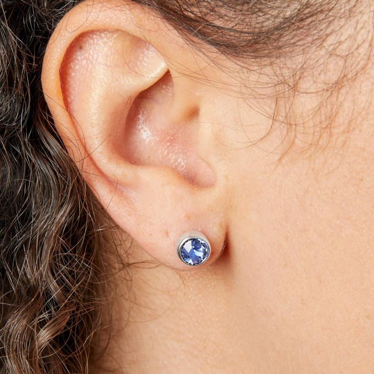 Round Silver Birthstone Earrings