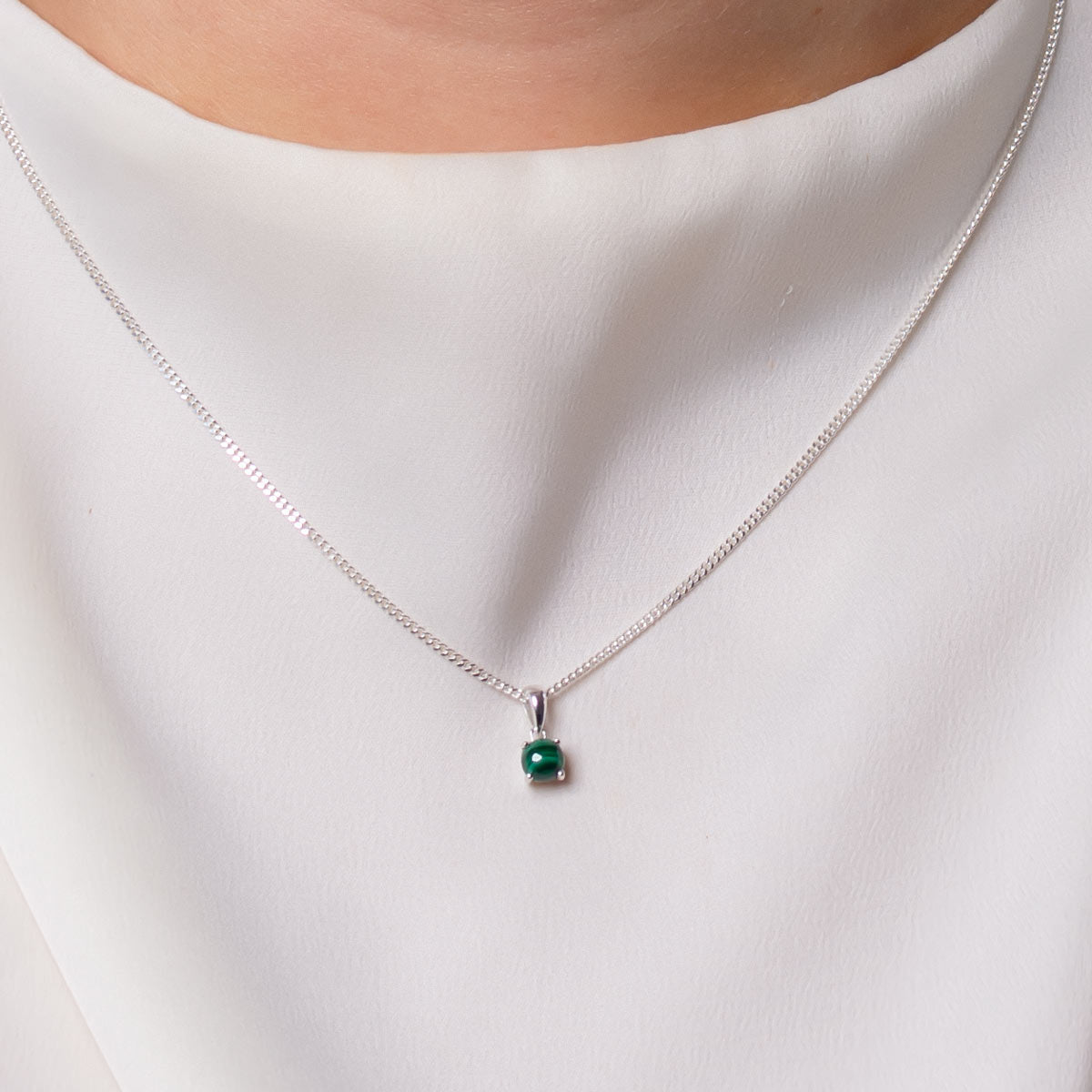 Malachite necklace silver - May birthstone