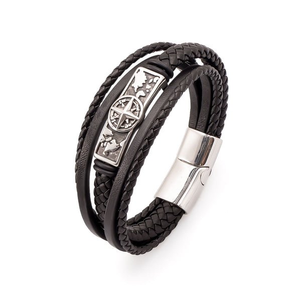 Men's Black Compass Leather Bracelet | Taika Jewelry – Taika-korut