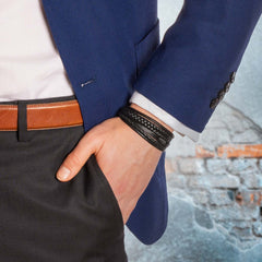 Miesten rannekoru nahka monikerroksinen musta