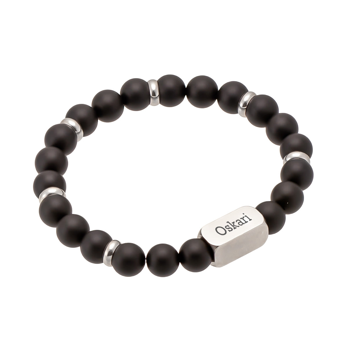 Oma teksti rannekoru - musta akaatti