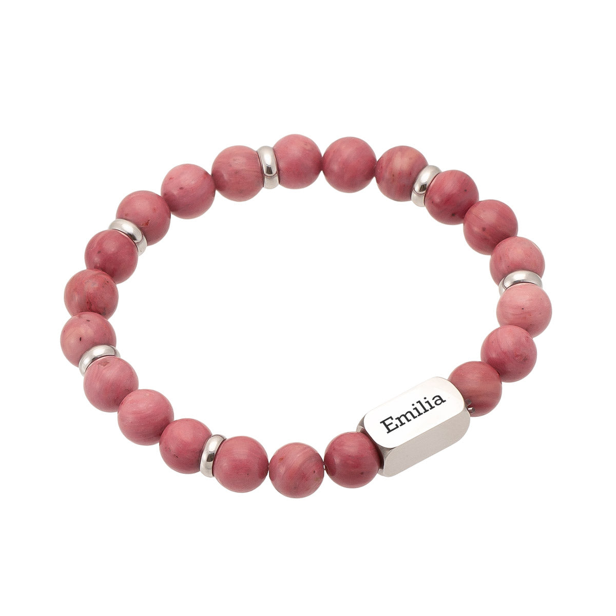 Oma teksti rannekoru - punainen rodoniitti