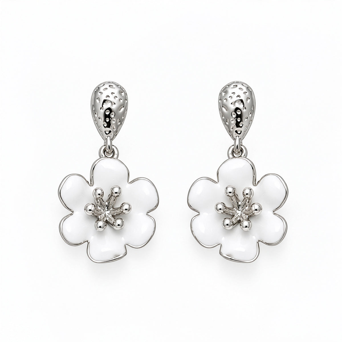 White Plumeria earrings in sterling silver